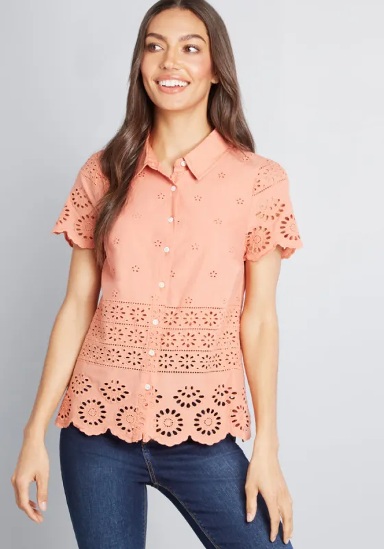 Eyelet Success Button-Up Top sold by Modcloth