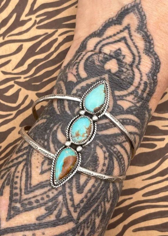 Sterling Silver Triple Stone Turquoise Cuff Bracelet sold by Modcloth