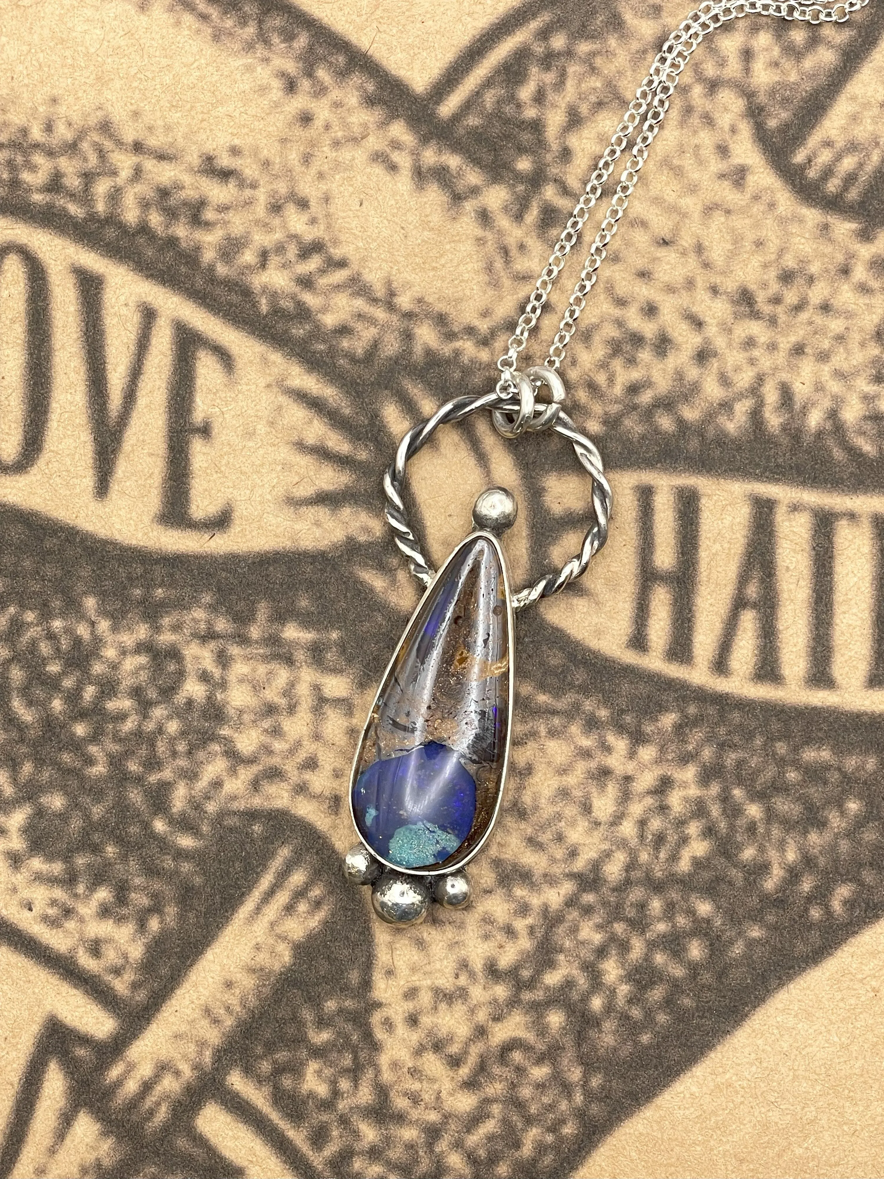Sterling Silver Boulder Opal Pendant Necklace sold by Modcloth