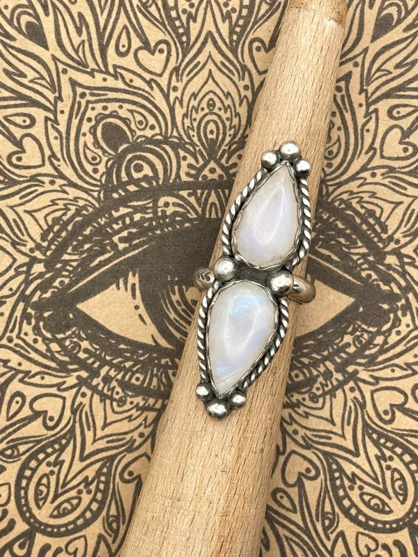 Sterling Silver Double Stone Moonstone Ring sold by Modcloth