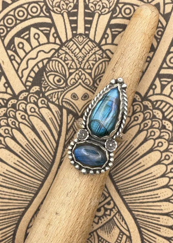 Sterling Silver Double Stone Labradorite Ring sold by Modcloth