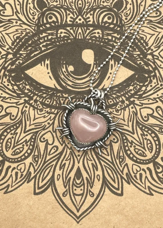 Sterling Silver Rose Quartz Heart Pendant Necklace sold by Modcloth