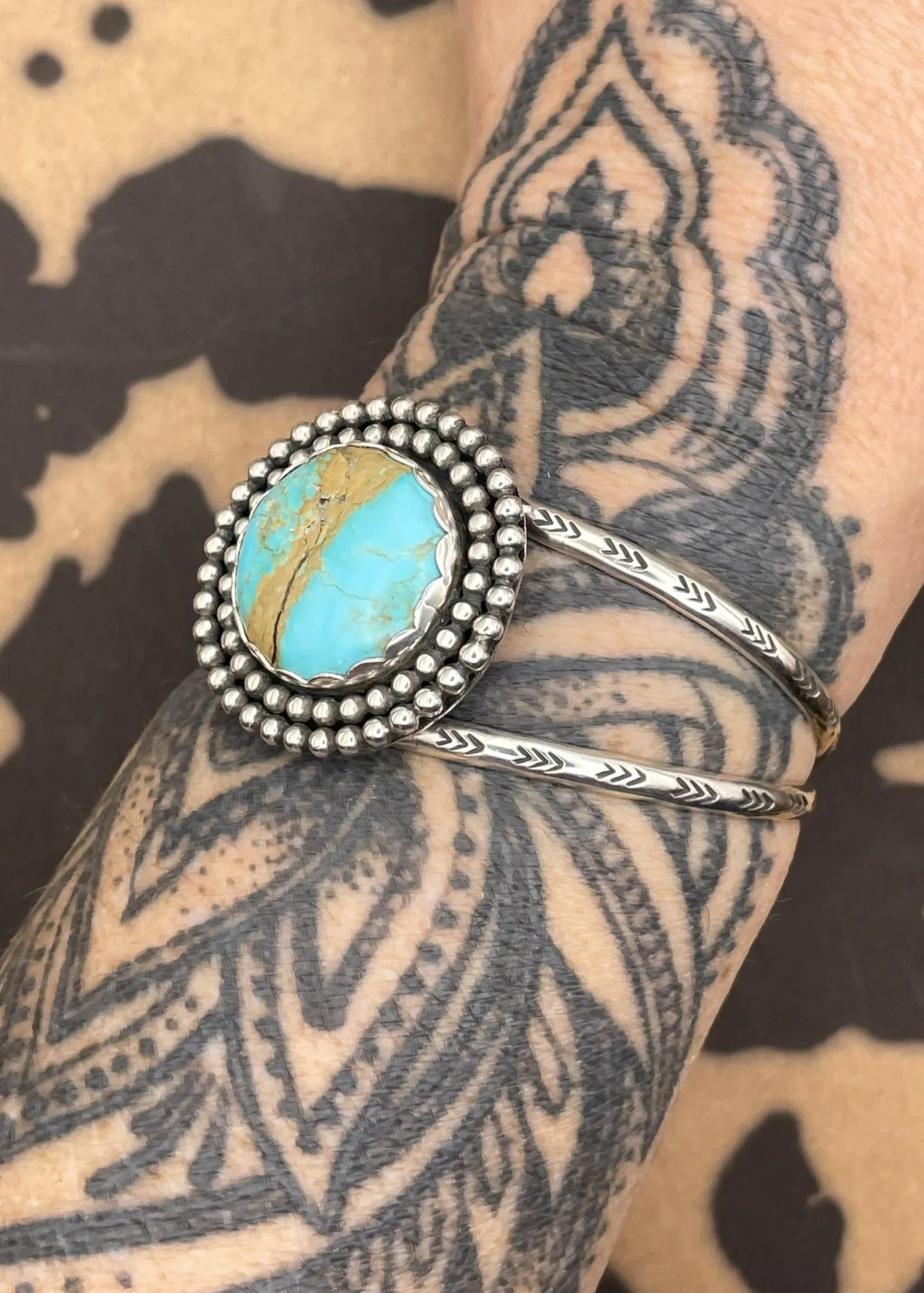 Sterling Silver Round Stone Turquoise Cuff Bracelet sold by Modcloth product image thumbnail 2
