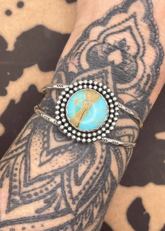 Sterling Silver Round Stone Turquoise Cuff Bracelet sold by Modcloth