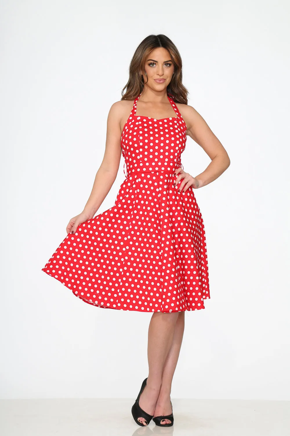 Red & White Polka Dot Halter Dress sold by Modcloth