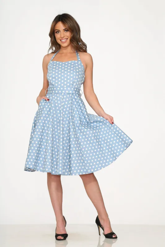 Light Blue & White Polka Dot Swing Dress sold by Modcloth