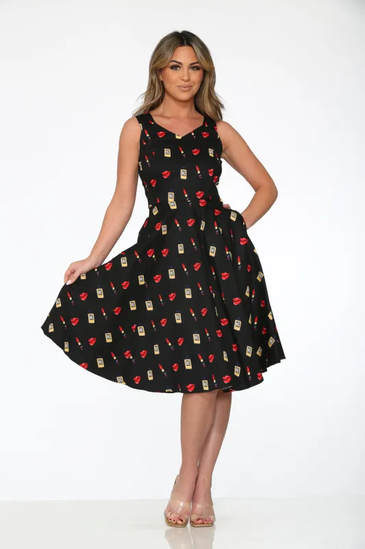 Black Red Lipstick Swing Dress made by Modcloth