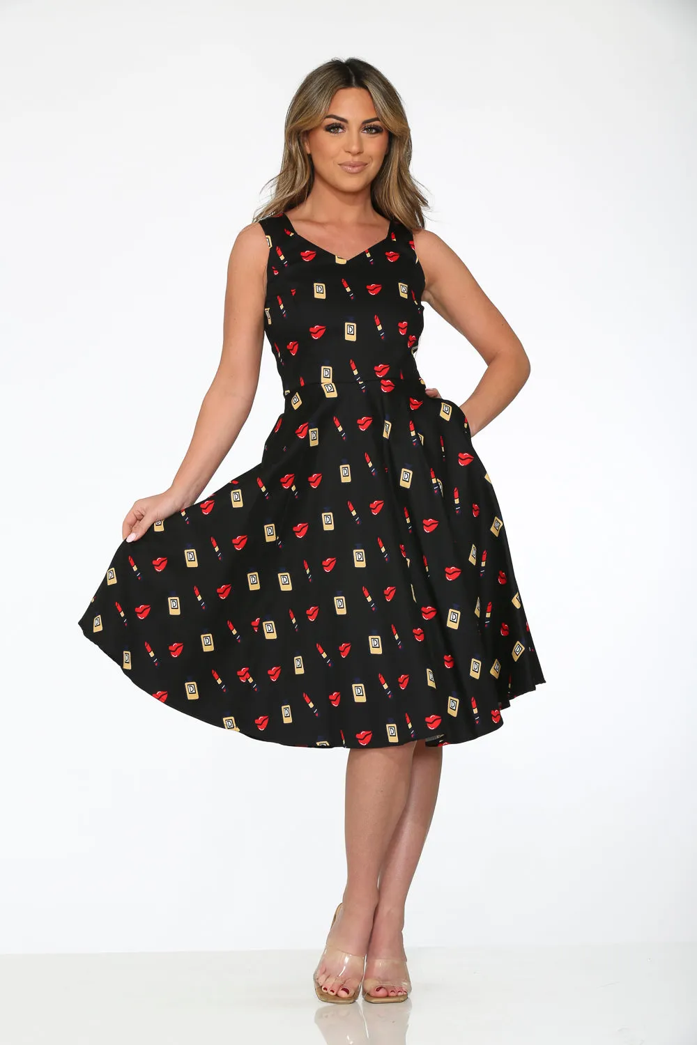 Black Red Lipstick Swing Dress sold by Modcloth