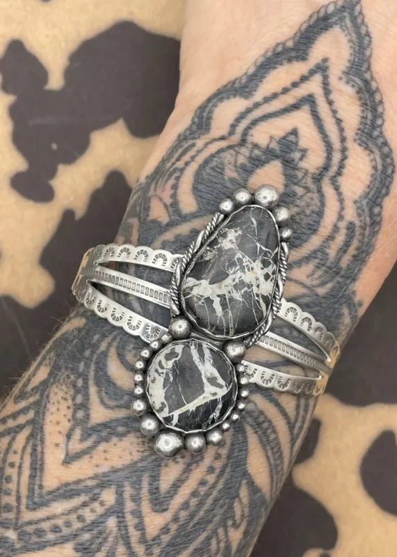 Sterling Silver White Buffalo Turquoise Cuff Bracelet sold by Modcloth