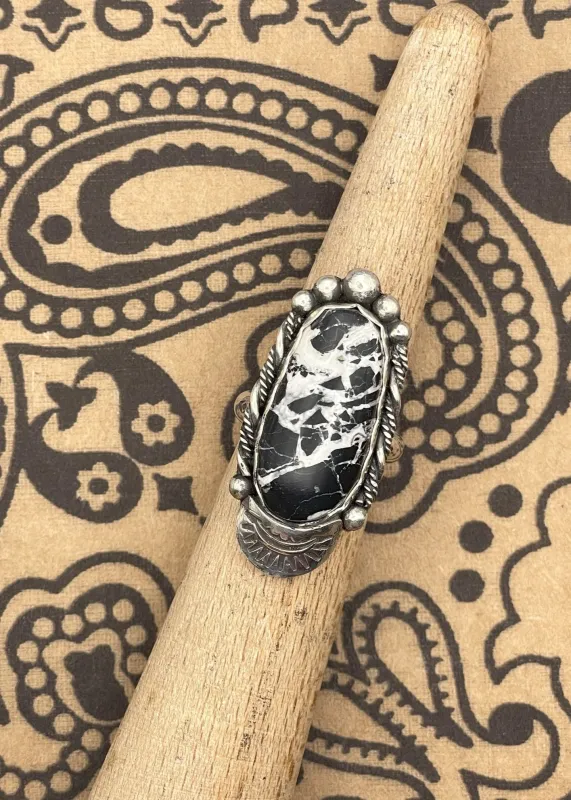 Sterling Silver Oblong White Buffalo Turquoise Ring sold by Modcloth