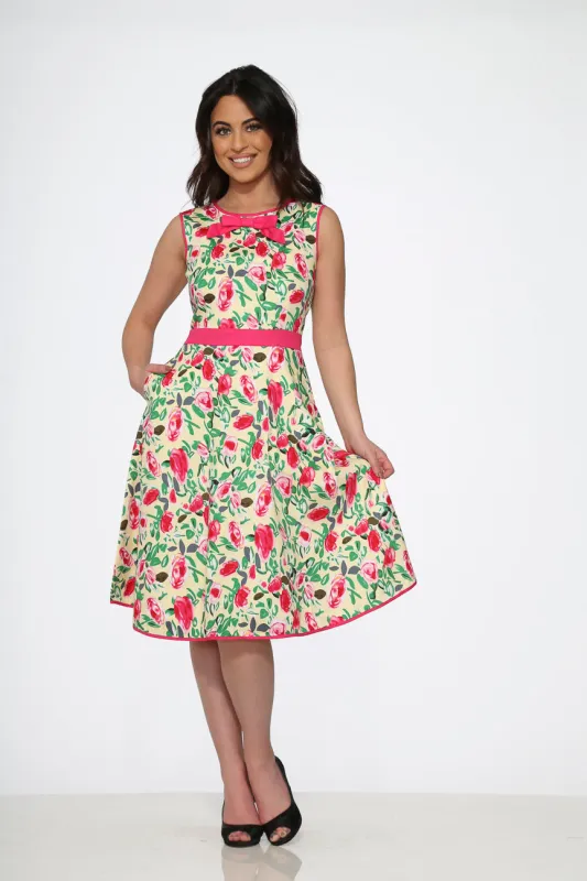 Yellow and Red Rose Swing Dress sold by Modcloth
