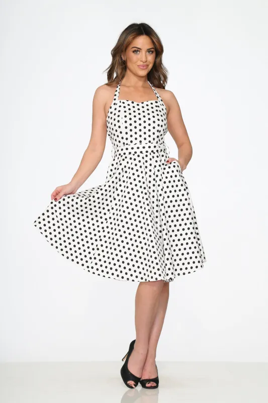 White & Black Polka Dot Halter Dress sold by Modcloth
