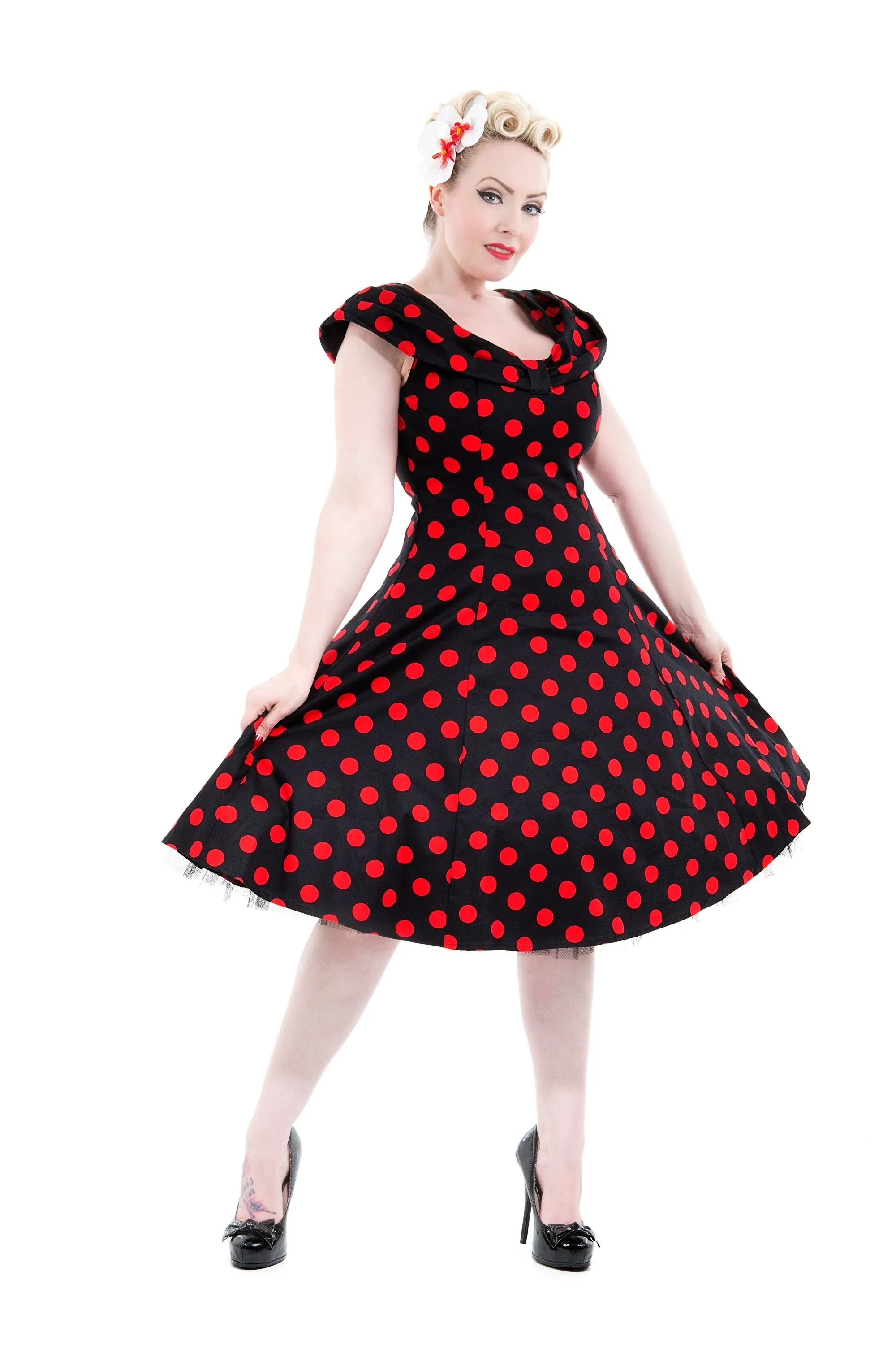 Black & Red Polka Dot Swing Dress sold by Modcloth