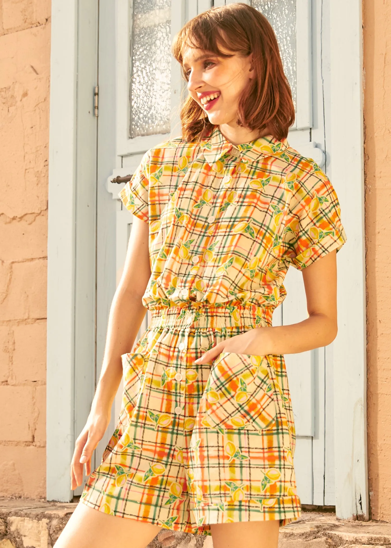 Buttoned Up & Out Romper sold by Modcloth