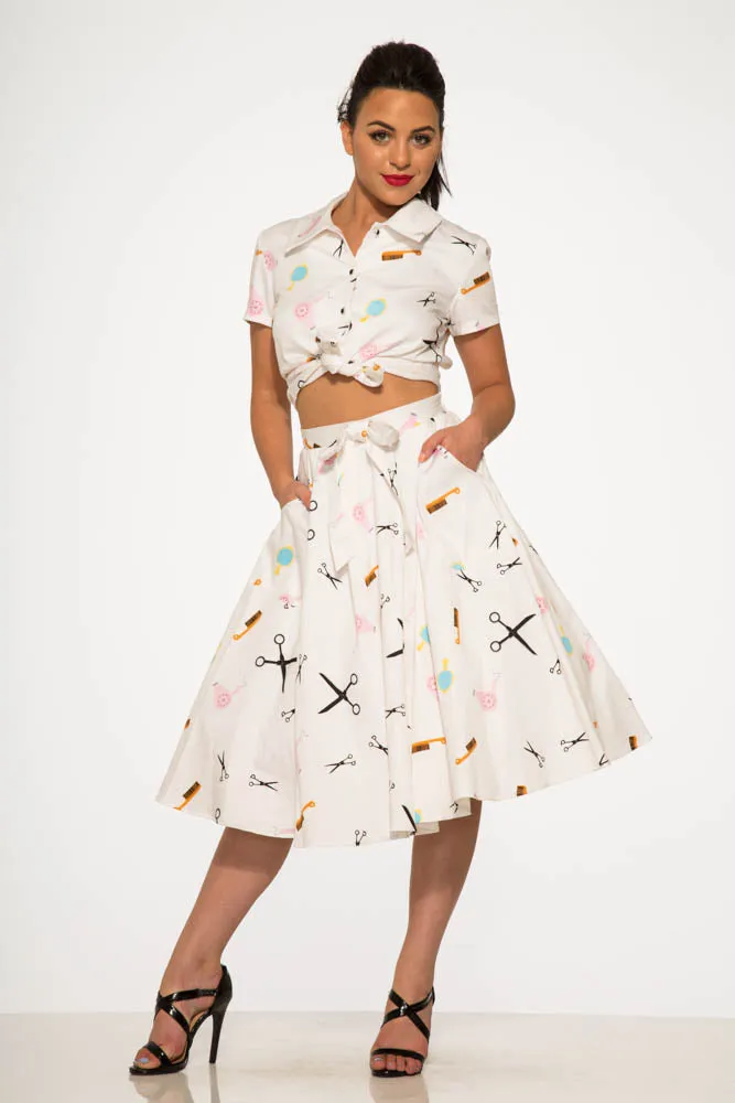 Beauty Salon Top and Swing Skirt sold by Modcloth