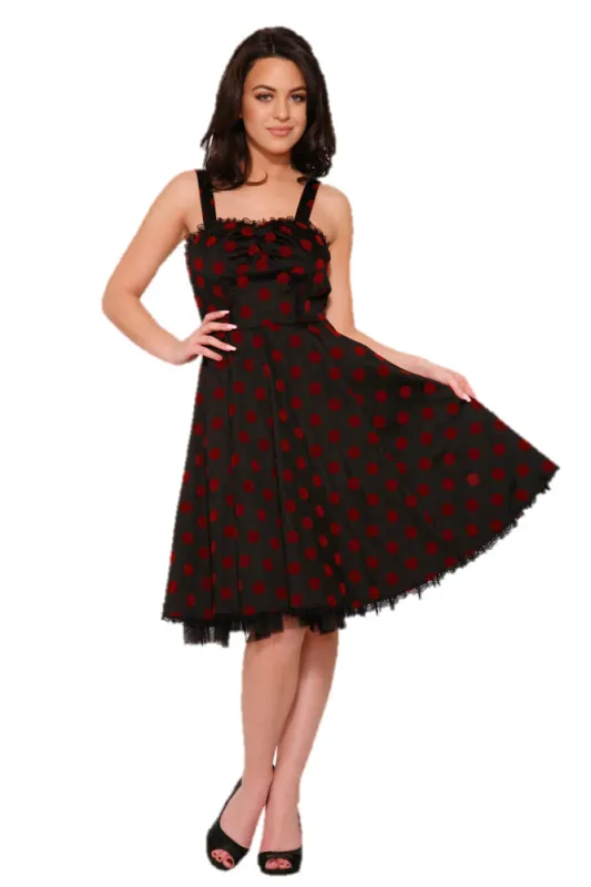 Black & Red Velvet Polka Dot Dress sold by Modcloth
