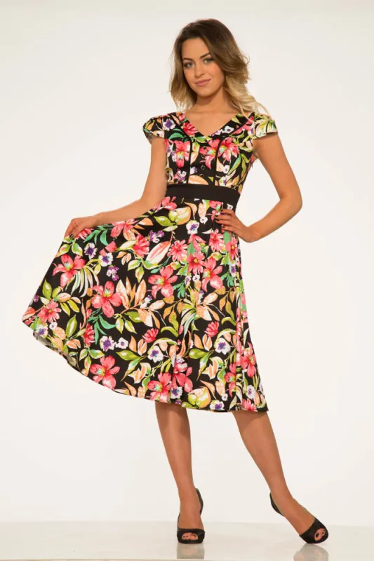 Tropical Mix Floral Swing Dress made by Modcloth