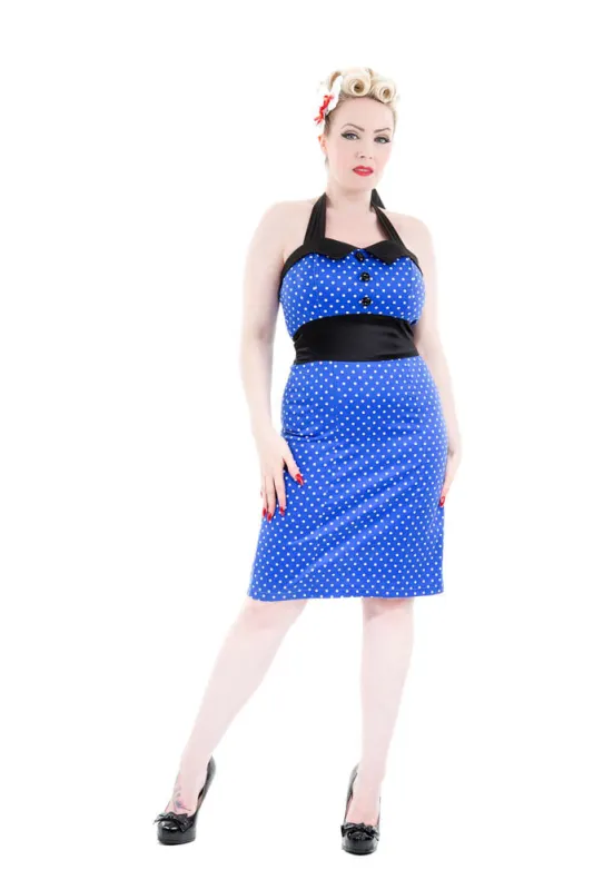 Blue & White Polka Dot Halter Wiggle Dress sold by Modcloth
