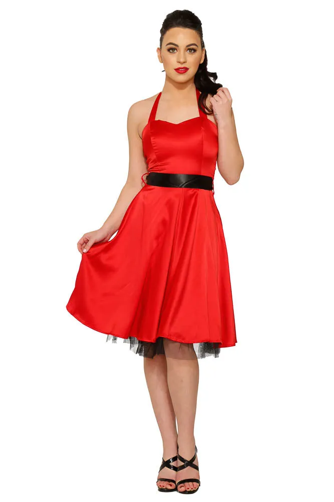 Red Satin Halter Swing Dress sold by Modcloth product image thumbnail 2