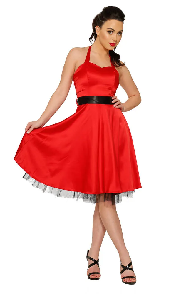 Red Satin Halter Swing Dress sold by Modcloth product image thumbnail 3
