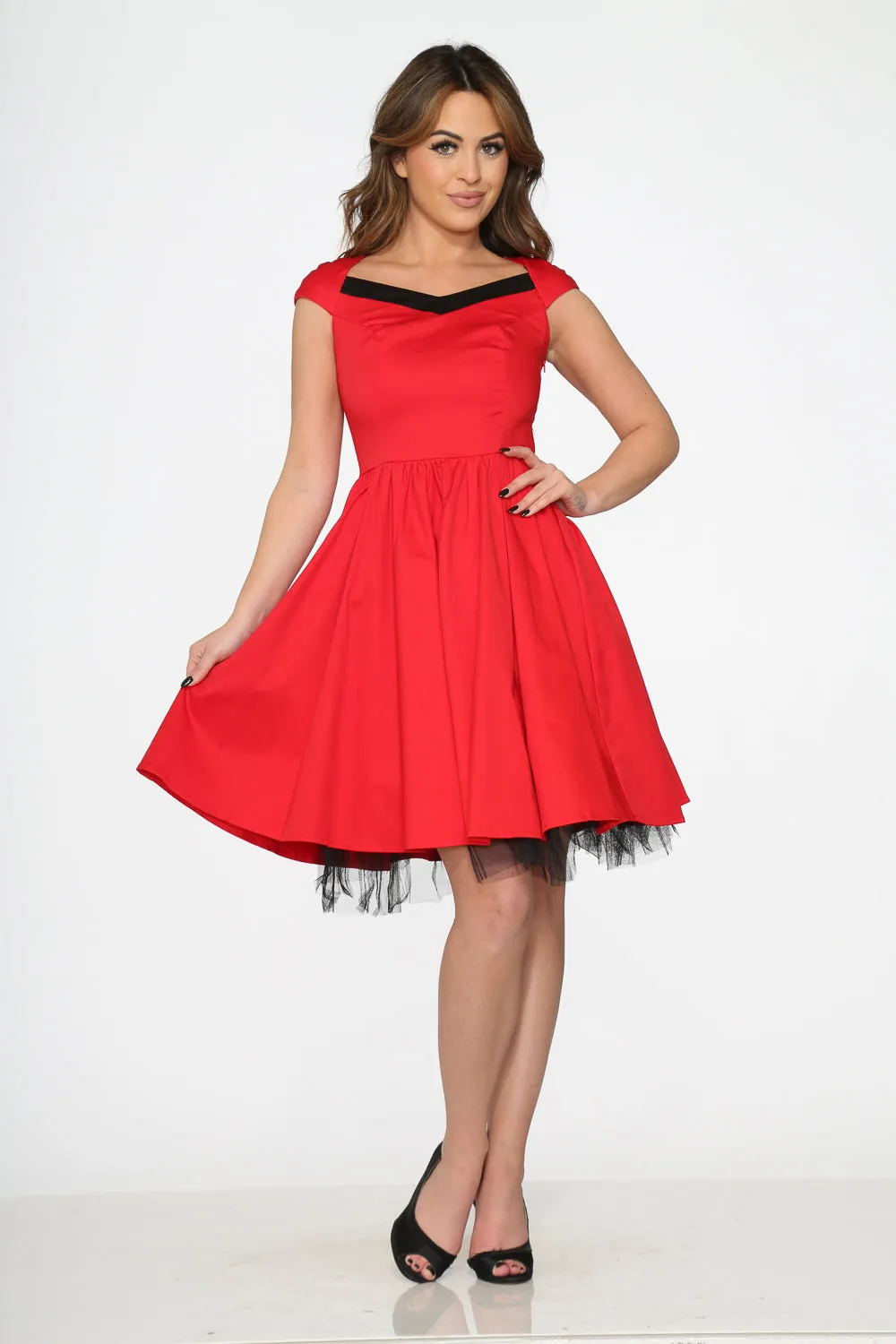 Red & Black Trim Swing Dress sold by Modcloth
