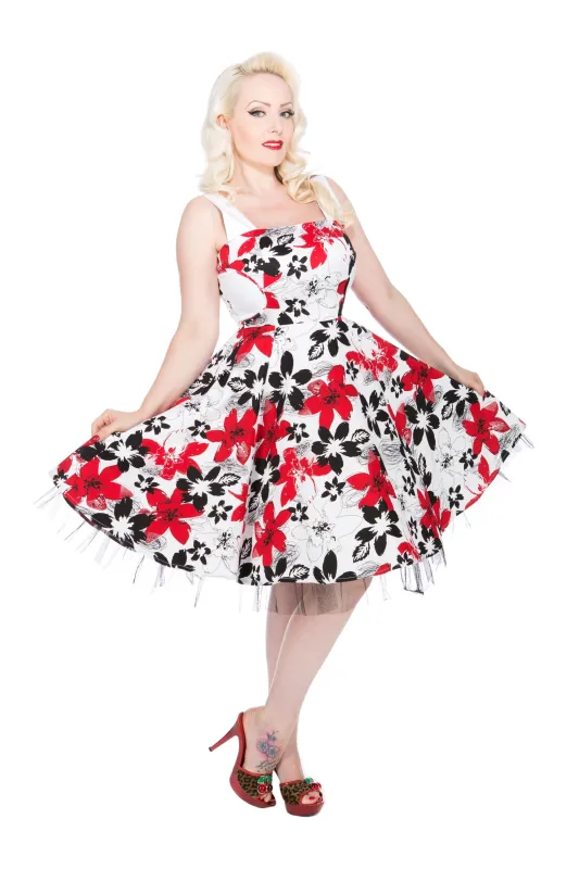 White & Red Floral Swing Dress sold by Modcloth
