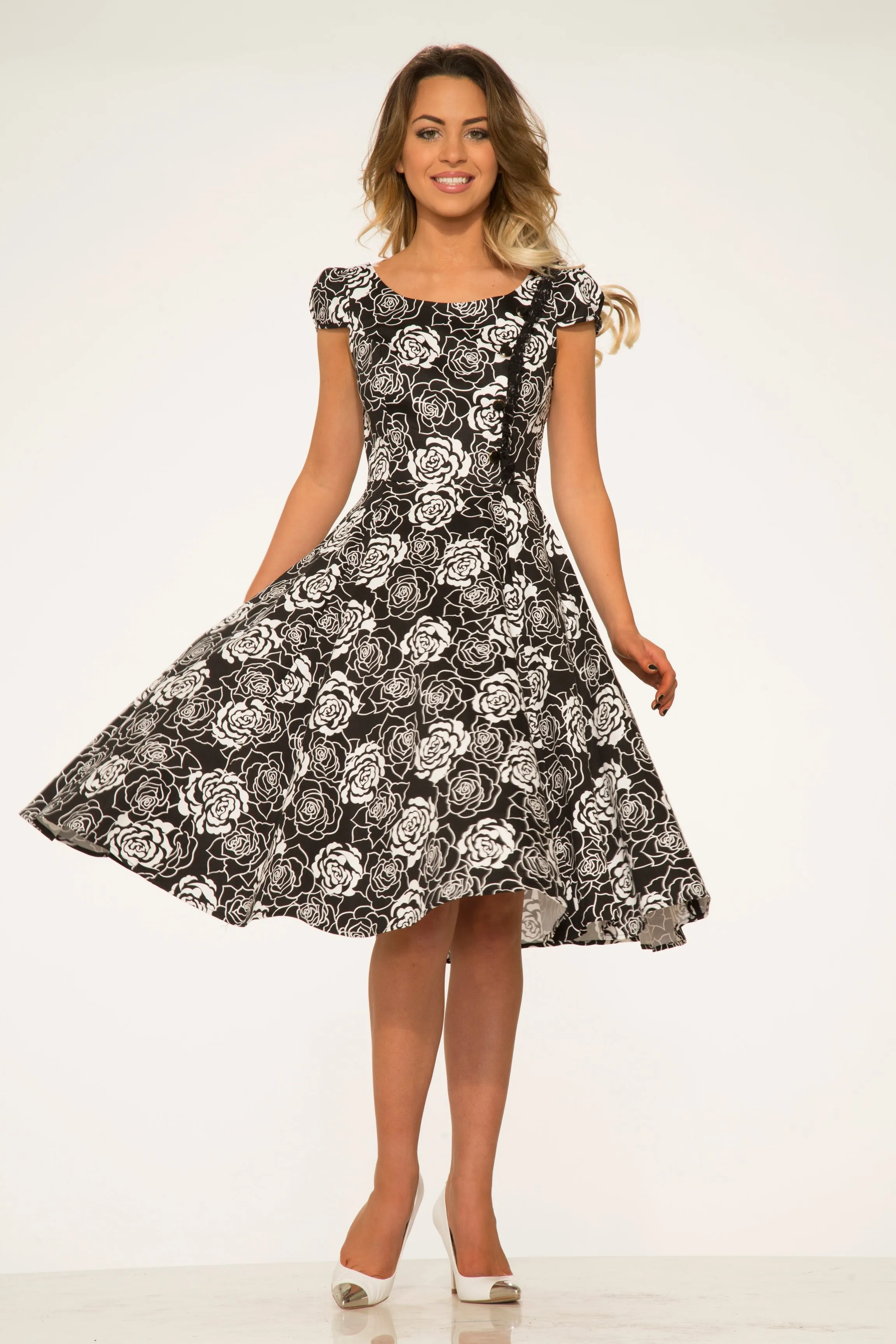 Black & White Rose Swing Dress sold by Modcloth