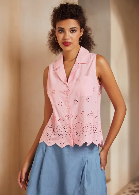 Spotlight Spark Embroidered Sleeveless Shirt sold by Modcloth