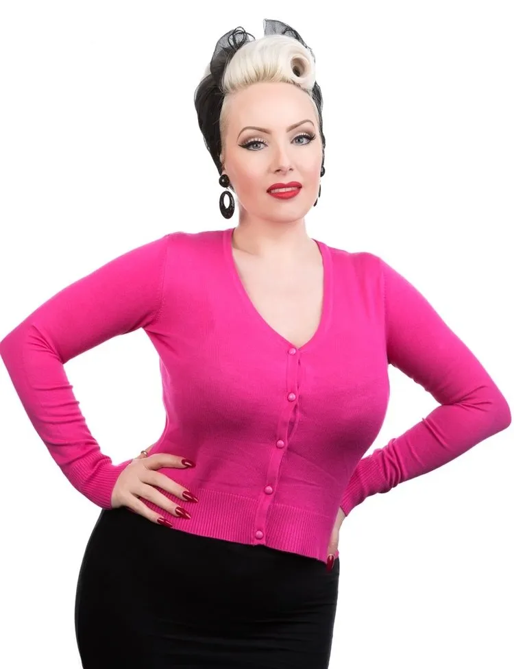 Hot Pink V-Neck Cardigan sold by Modcloth