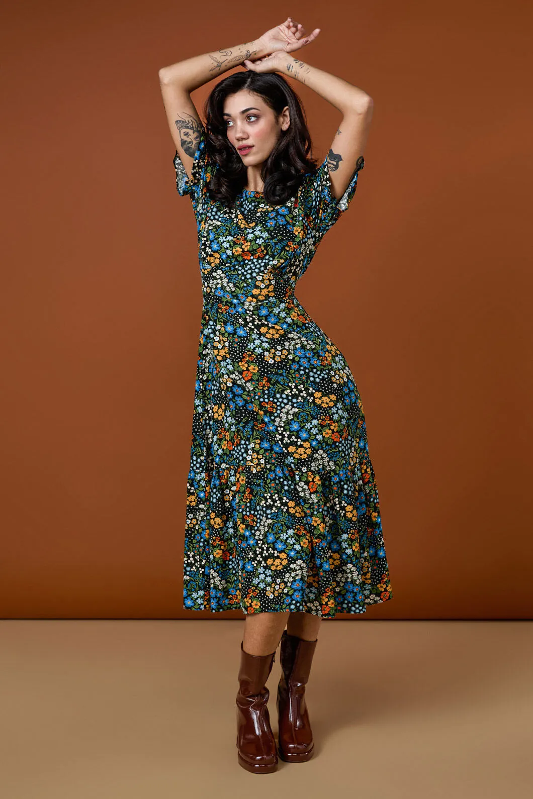 Ada 90's Floral Midi Dress sold by Modcloth