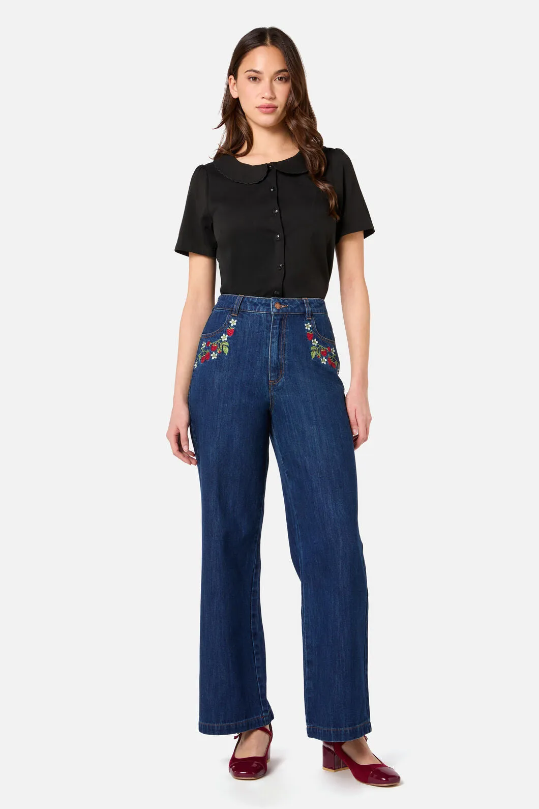 Raspberry Embroidered Jean sold by Modcloth product image thumbnail 3