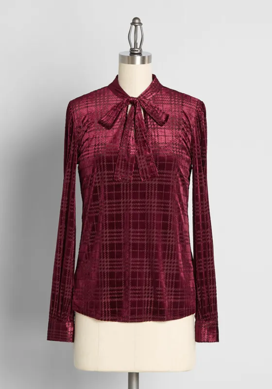 Noble and Noteworthy Velvet Tie-Neck Blouse sold by Modcloth