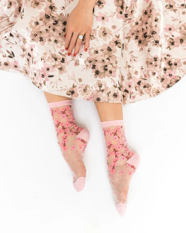 Cherry Blossom Sheer Crew Sock sold by Modcloth