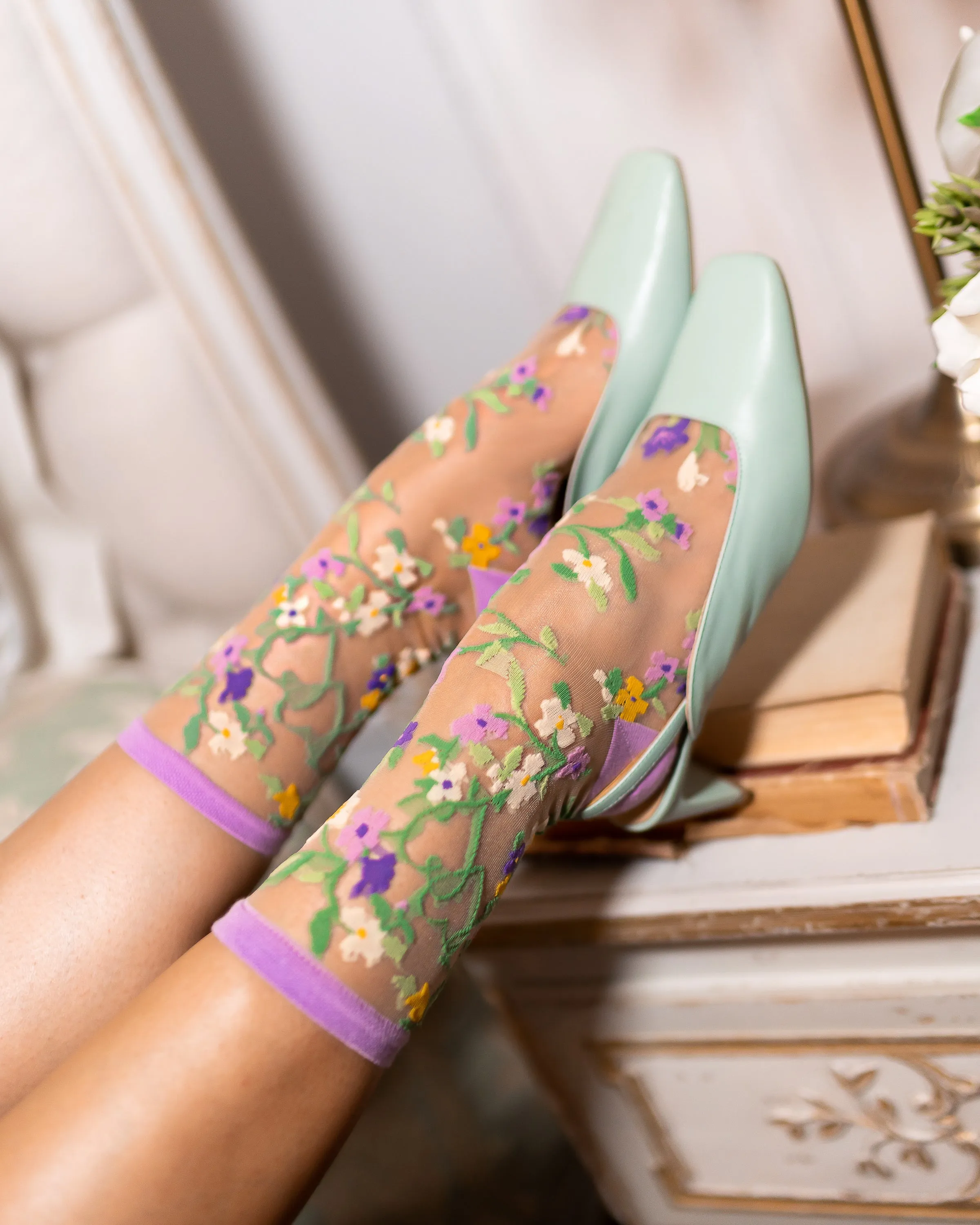 Heart Floral Sheer Crew Sock sold by Modcloth product image thumbnail 3