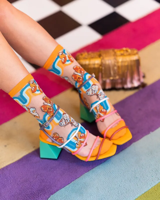 '70s Rainbow Butterfly Sheer Crew Sock sold by Modcloth