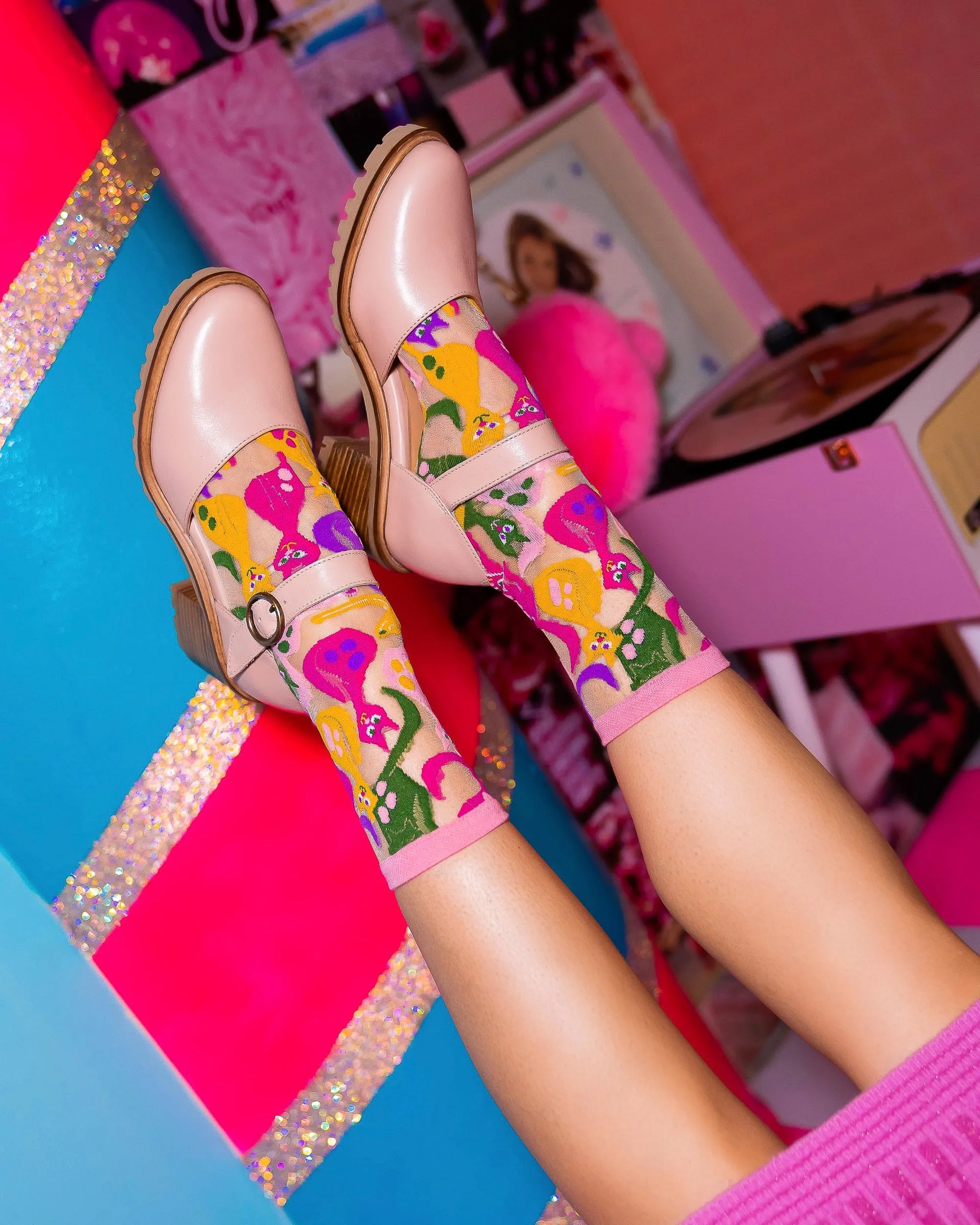 Dopamine Cats Sheer Crew Sock sold by Modcloth product image thumbnail 4