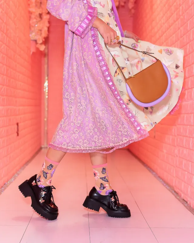 Sunflower Butterfly Sheer Crew Sock sold by Modcloth