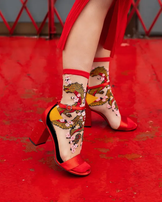 Year of the Dragon Sheer Crew Sock made by Modcloth