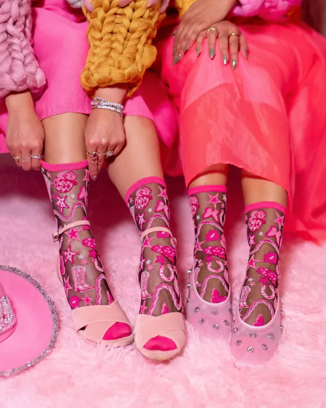 Disco Barbie Black Sheer Crew Sock sold by Modcloth