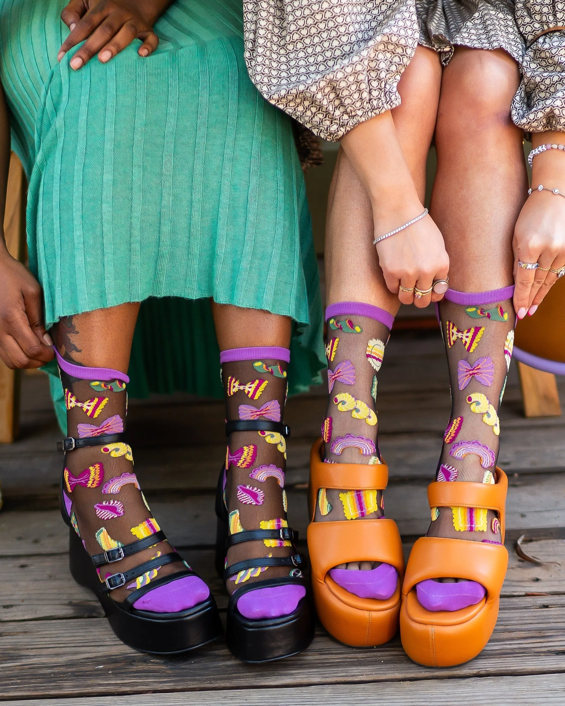 Pasta Lover Black Sheer Crew Sock sold by Modcloth