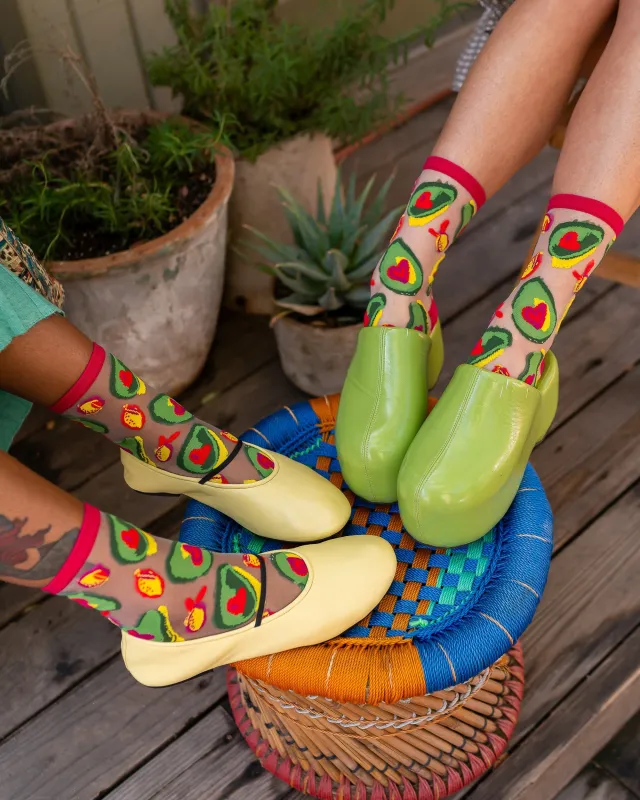 Avocado Lover Sheer Crew Sock sold by Modcloth