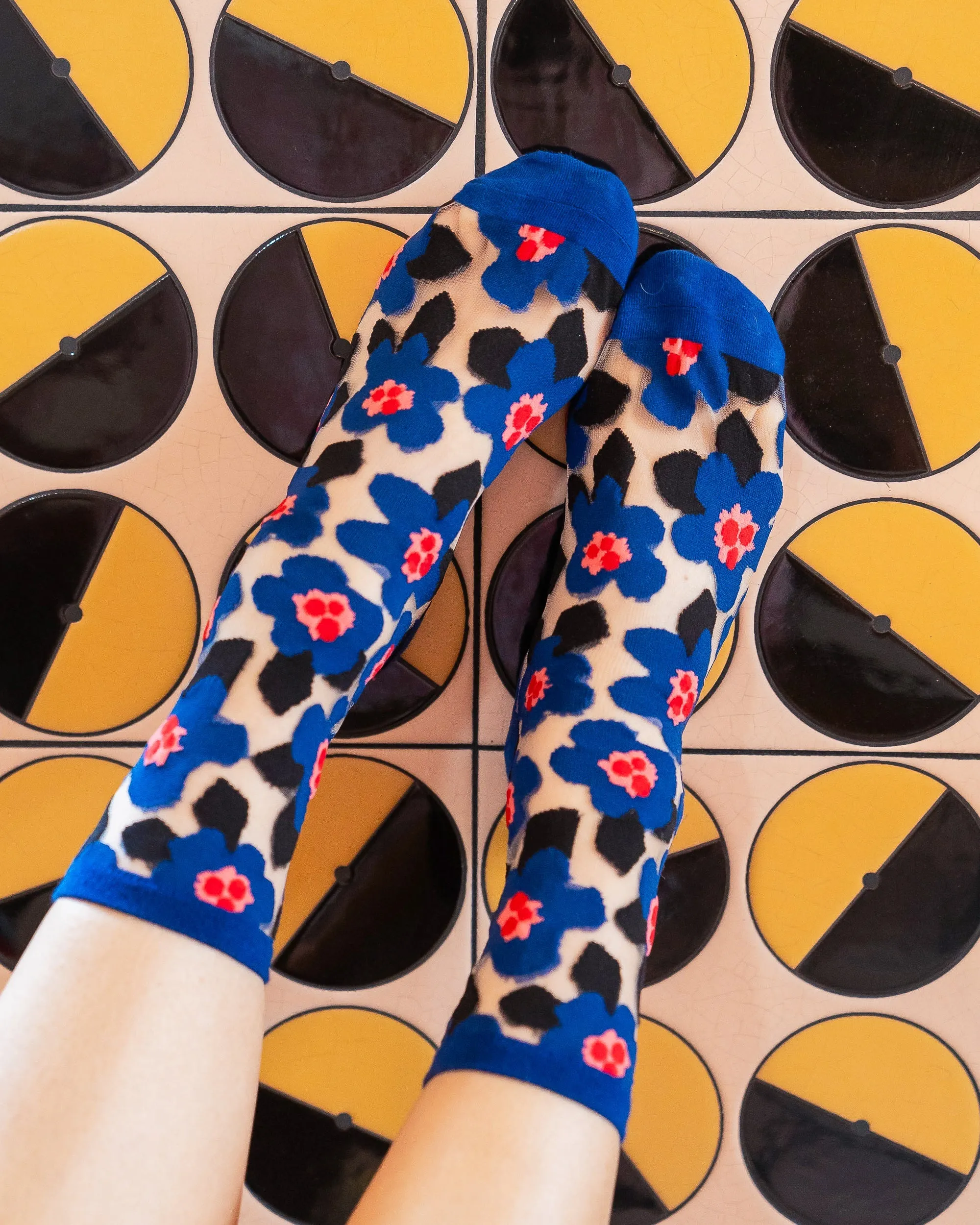 Bold Blue Floral Sheer Crew Sock sold by Modcloth product image thumbnail 4