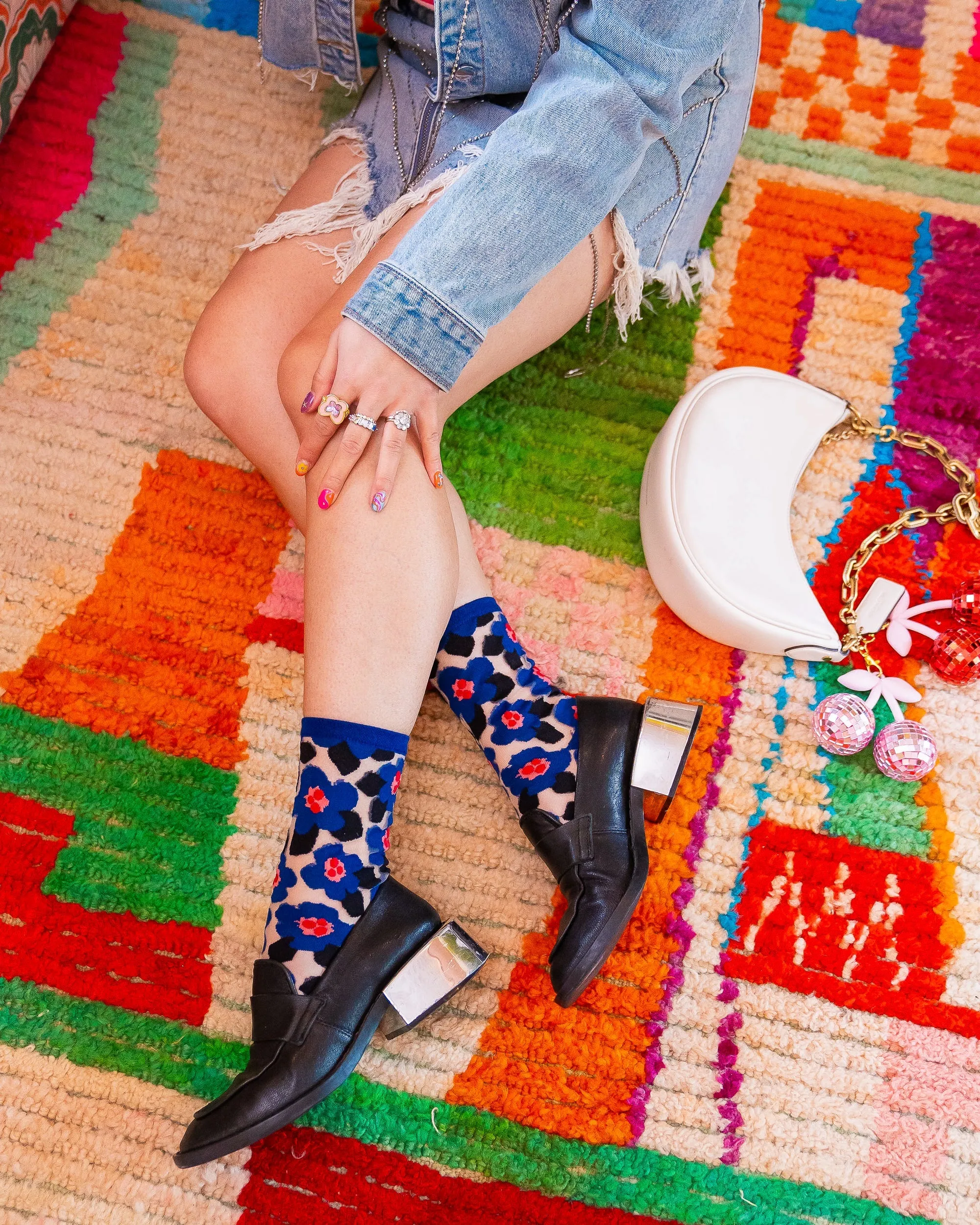 Bold Blue Floral Sheer Crew Sock sold by Modcloth product image thumbnail 3