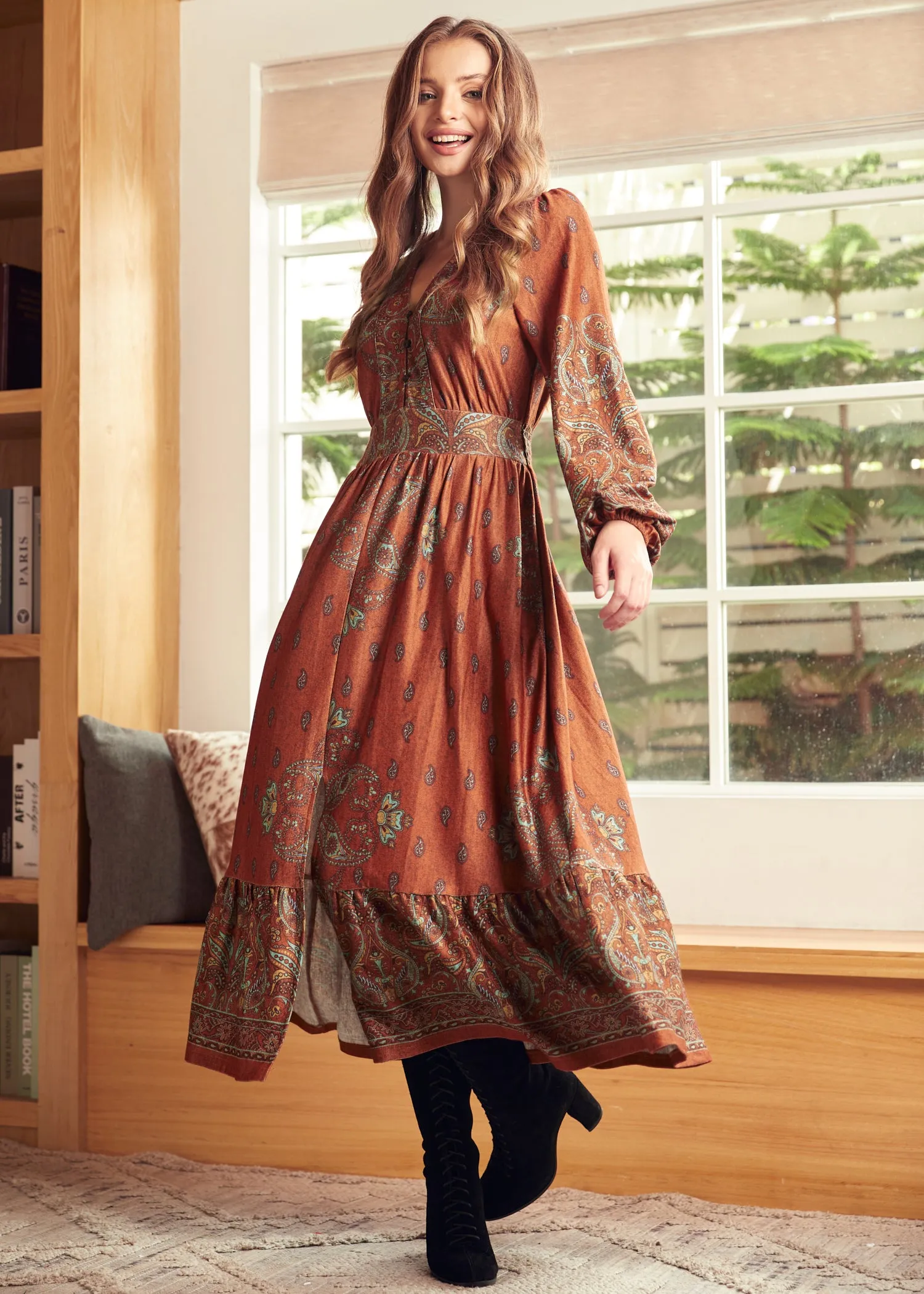 Goldie Hour V-Neck Midi Dress sold by Modcloth