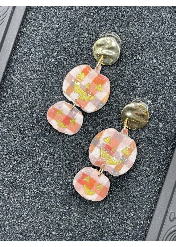 Salem Plaid Double Pumpkin Earrings sold by Modcloth