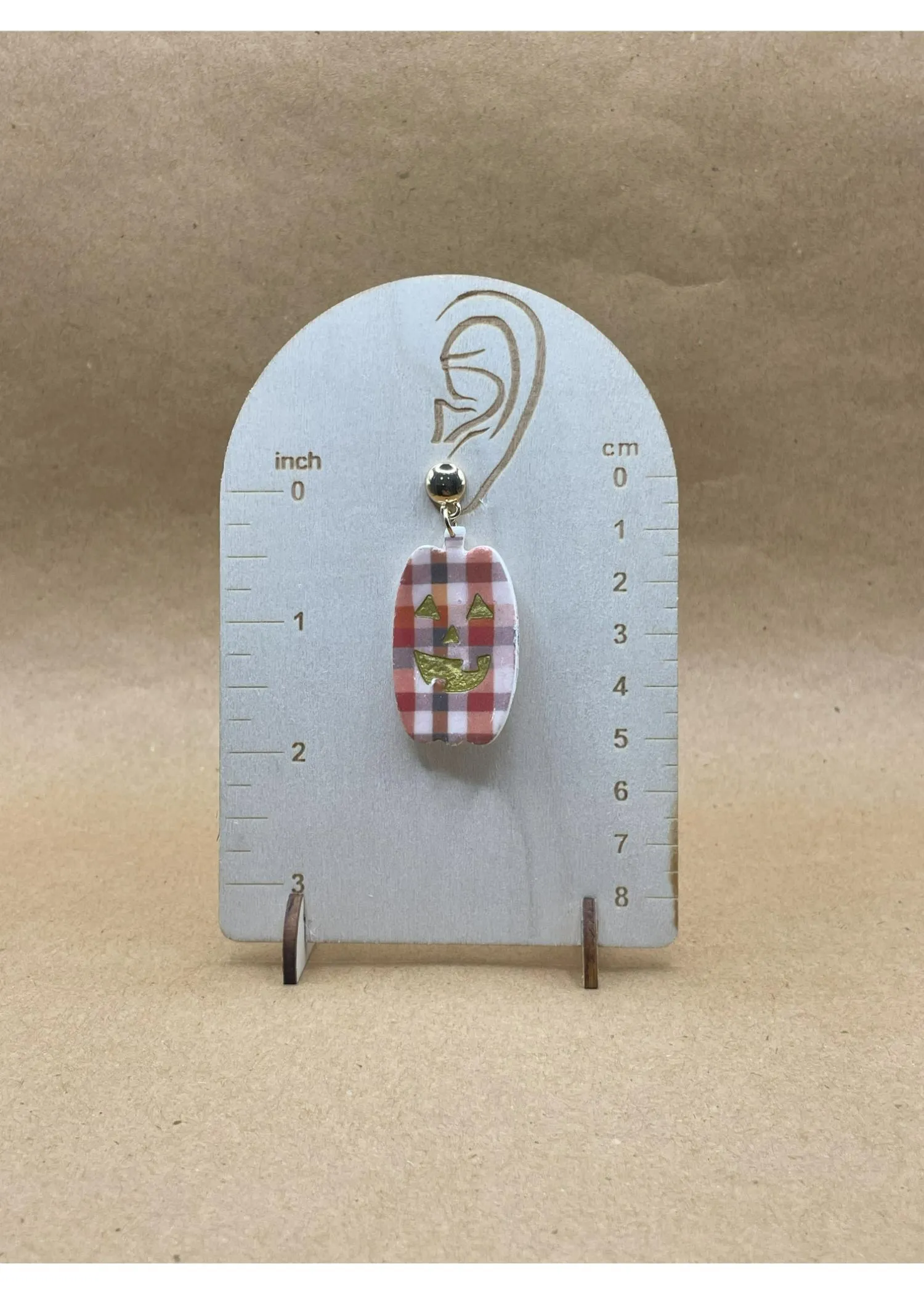 Salem Plaid Pumpkin Dangle Earrings sold by Modcloth product image thumbnail 2