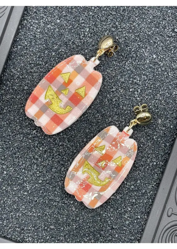 Salem Plaid Pumpkin Dangle Earrings sold by Modcloth