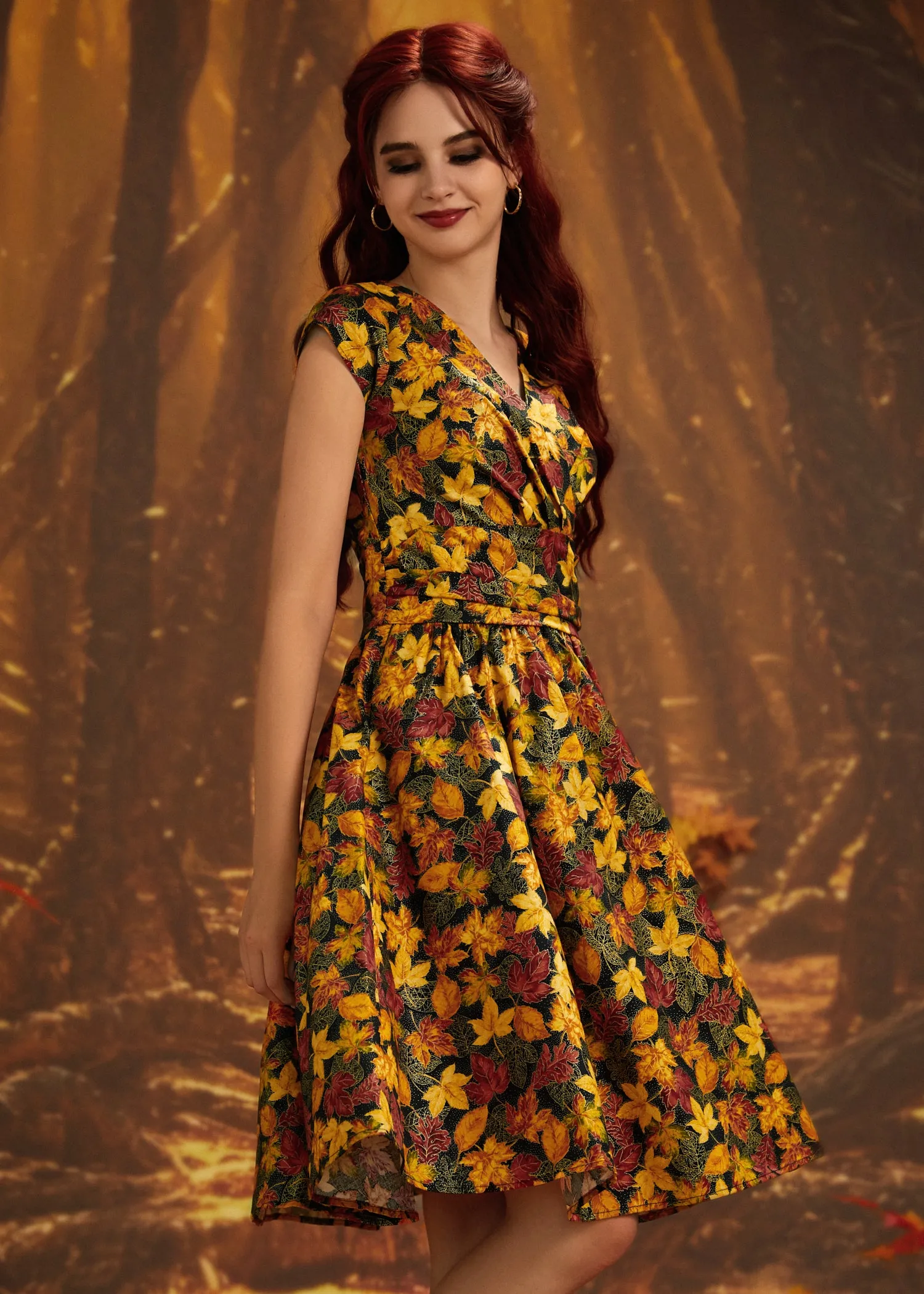 Greta Surplice Dress in Leaves sold by Modcloth