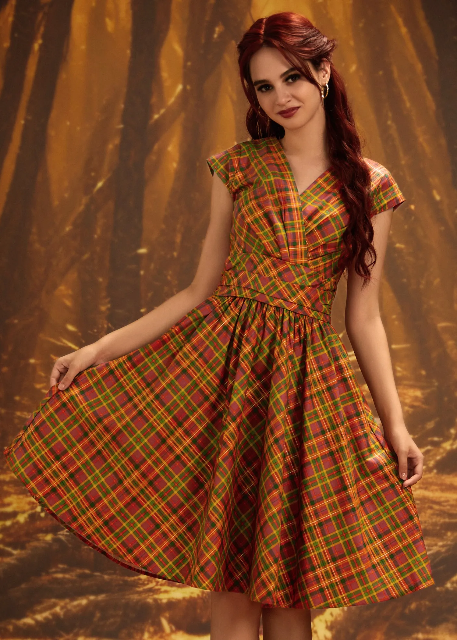 Greta Surplice Dress in Orange Plaid sold by Modcloth product image thumbnail 3
