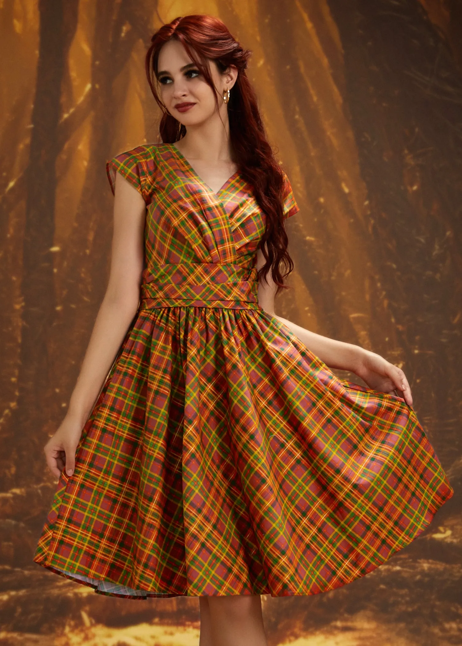 Greta Surplice Dress in Orange Plaid sold by Modcloth product image thumbnail 4